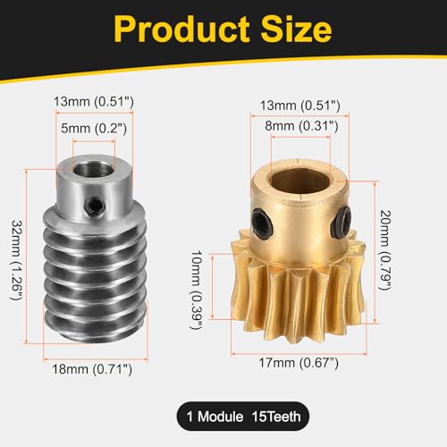 uxcell Worm Gear Set Right Rotation 15T 1 Module 15:1 Reduction Rate - size: Gear-8mm, Worm-5mm Bore, style: 1M-15T