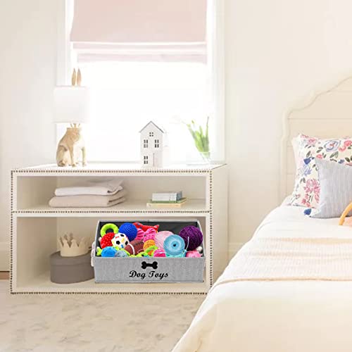 Geyecete Large Dog Toys Storage Bins-Foldable Fabric Trapezoid Organizer Boxes with Weave Rope Handle,Collapsible Basket for Shelves,Dog Apparel(Striped Gray-Dog) - color: Striped Gray