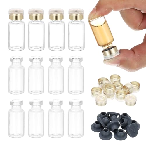 PATIKIL 12pcs 3ml Clear Borosilicate Glass Sample Vials with Aluminum Plastic Cap and Rubber Stopper for Lab Solid Liquid Powder Storage, Light Gold Tone - color: Clear/Light Gold Tone, size: 3ml