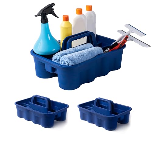 Matthew 3 Pack Large Plastic Tote Tool & Deluxe Supply Cleaning Caddy with Handle Portable Shower Basket Storage Caddy for Cleaning Products,Take-Out Drink,Bathrooms - Blue - color: Blue, size: Pack of 3