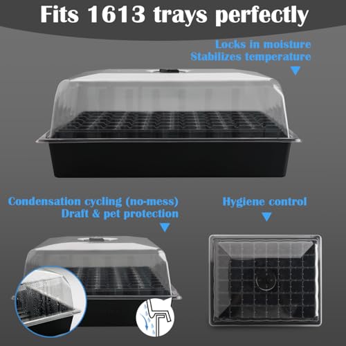 RooTrimmer 5-Pack No-Drip Seed Starting Trays with 4" Humidity Dome - size: 5p Trays+Domes+48 Cells