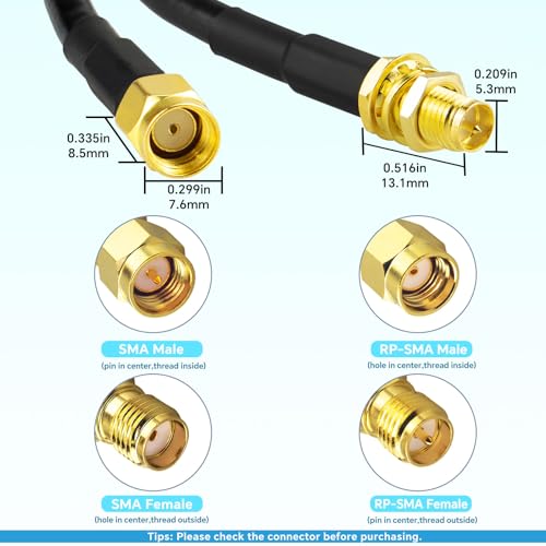 9.84ft RP-SMA WiFi Antenna Extension Cable Upgraded B-MR200 RP-SMA Male to RP-SMA Female Coaxial Cable for WiFi Router, Wireless Network Card -LMR200 Equivalent,Better Than RG58 - color: 9.84ft