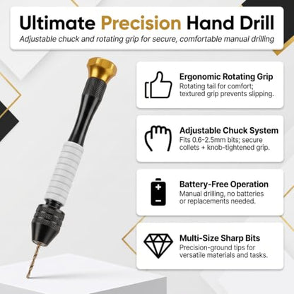 Pin Vise Hand Drill Manual, 22pc Micro Drill Bits 0.6-2.5mm Jewelry Resin