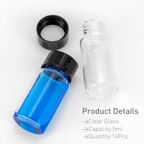 14pcs 5ml Small Clear Glass Bottle Vials with Plastic Screw Cap - color: Clear, size: 5ml