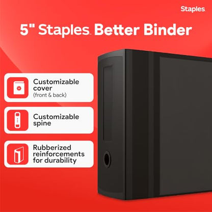 Staples Better Binder, 5 Inch D-Ring, Black, Reinforced Spine - color: Black, size: 5-Inch