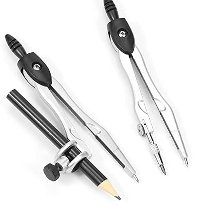 Unjoo Geometry Sets 10 Pcs Student Supplies, Protractor and Compass (Black) - color: Black