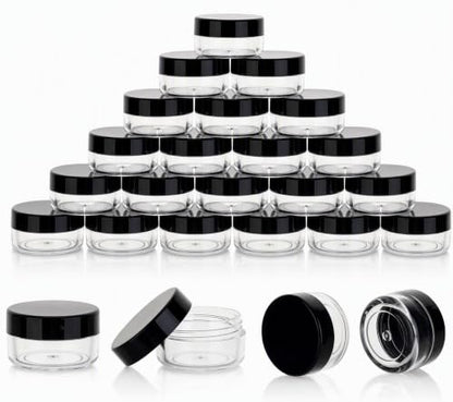 25 Count 5 Gram Sample Containers, Clear Lip Balm Jars - color: Black