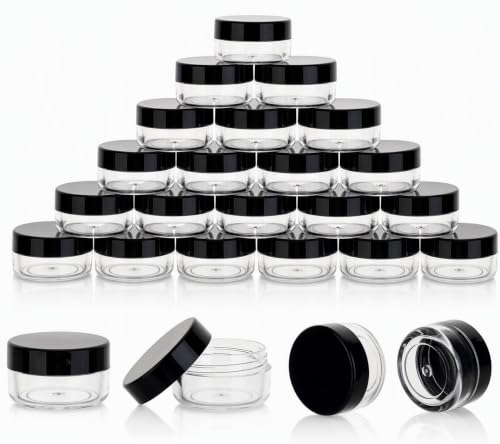 25 Count 5 Gram Sample Containers, Clear Lip Balm Jars - color: Black