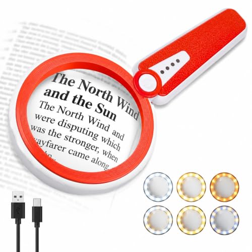45X Magnifying Glass with Light, LED Rechargeable Magnifier for Seniors - color: Orange