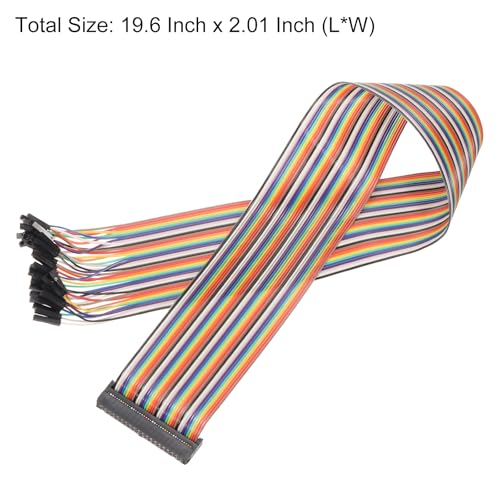 MECCANIXITY 1 Pcs IDC Rainbow Wire Flat Ribbon Cable FC-Female to 40P 19.6 Inch Length 2.54mm Pitch Breadboard Jumper Wires for Electronic Projects - size: 19.6 Inch, style: 40 Pin
