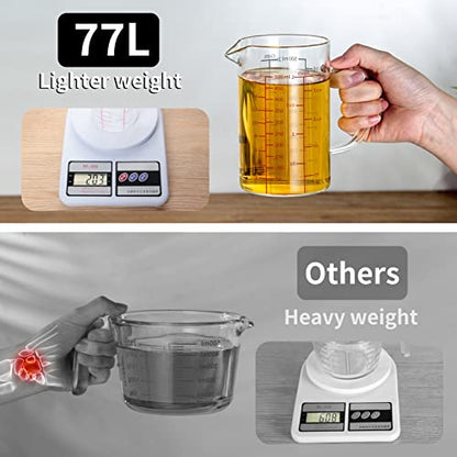 77L 2 Cup Glass Measuring Cup (0.5L), High Borosilicate Glass Measuring Cup - color: Red and black measuring scale, size: 500 ML (2 Cup)