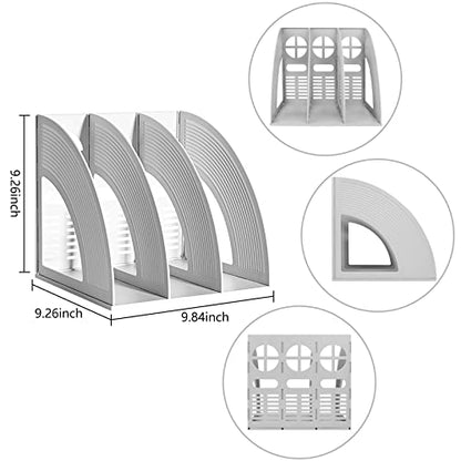 Marte Vanci 2 Pcs Magazine File Holder Book Desktop Organizer Plastic Storage Sturdy Vertical 3 Section Folder (Light Gray) - color: 2 Pcs Light Gray 3 Section