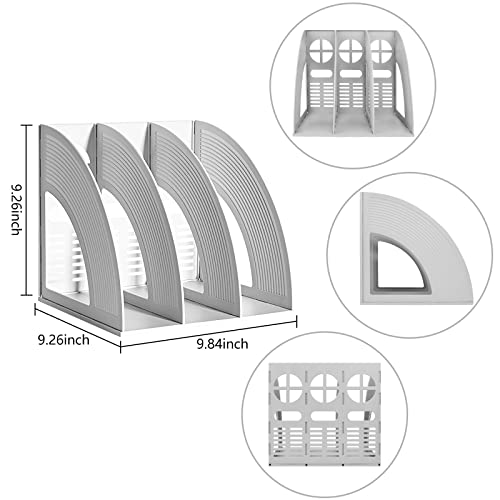 Marte Vanci 2 Pcs Magazine File Holder Book Desktop Organizer Plastic Storage Sturdy Vertical 3 Section Folder (Light Gray) - color: 2 Pcs Light Gray 3 Section