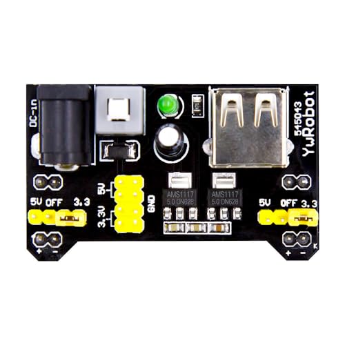 SHILLEHTEK Universal Power Supply Module for MB102 Prototype Breadboard - 3.3V/5V, DC 6.5-12V or USB - Compatible with Arduino, Raspberry Pi, ESP32 - Ideal for Solderless Breadboards (1 Piece)