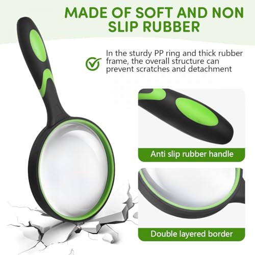 SenseYo 10X Handheld Magnifying Glass 9 Inch Large Reading Magnifier with Scratch Resistant Glass Lens for Kids Seniors Hobby Nature Exploration Scientific Activities (Green) - color: Green 1pcs