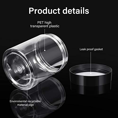 Patelai 4 Pcs Plastic Jars with Lids, Black, 10 oz, Wide Mouth - color: Black, size: 10 oz