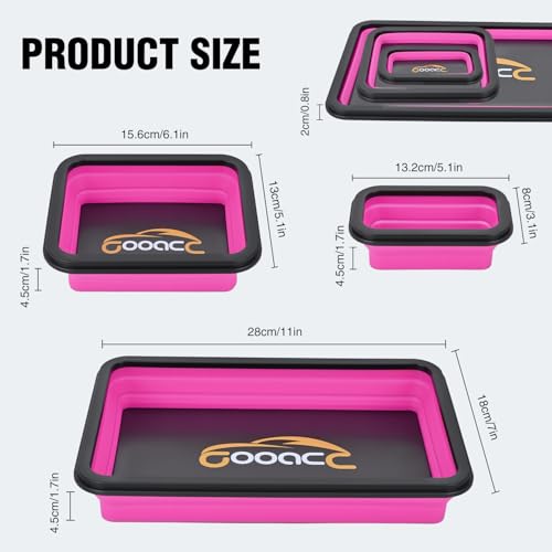 GOOACC 3 Sizes Collapsible Magnetic Parts Tray Set Pink - color: Pink