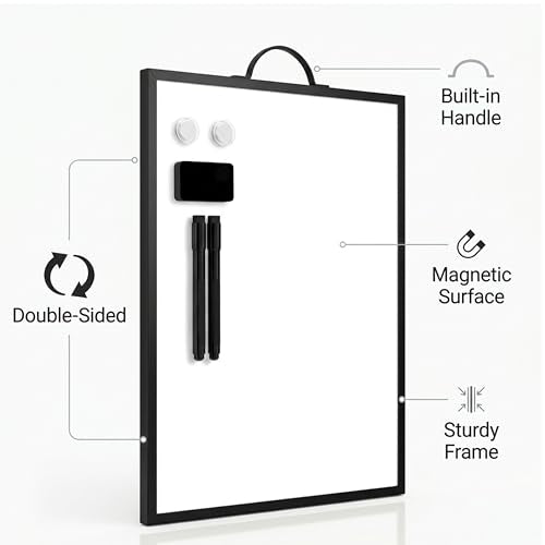 Magnetic Dry Erase Board 12x16 with Handle, Double Sided Portable Black Whiteboard for Home, Office, School & Kitchen - style: Black Handle