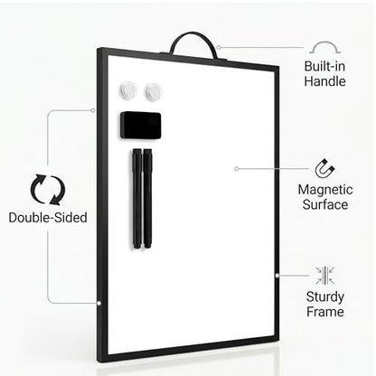 Magnetic Dry Erase Board 12x16 with Handle, Double Sided Portable Black Whiteboard for Home, Office, School & Kitchen - style: Black Handle