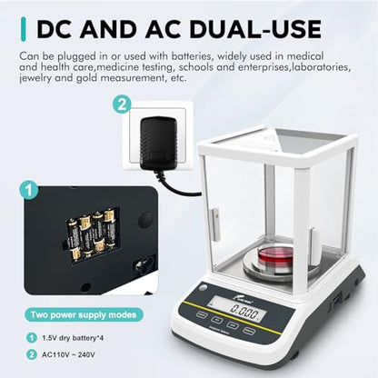 LAB FISH Dual Display Analytical Balance 200g x 1mg Scale High Precision 0.001g Accuracy Lab Scale External Calibration for Laboratory Pharmacy Jewelry - size: 200