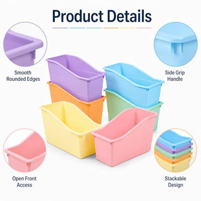 CHUNNIN 6 Pack Pastel Magazine Holder Book Bins for Classroom Durable Book Binder Organizer Stackable Plastic Magazine File Holder Folder Storage Caddy for School Office Library Home School Supplies