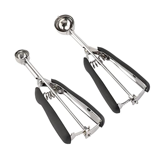 Small Cookie Scoop Set - 2 PCS Include 1 tsp / 1 Tbsp Cookie Dough Scoop, Cookies Scoops for Baking, Made of 18/8 Stainless Steel, Good Soft Grips, Quick Trigger Release - size: 25 & 35 mm / Set of 2