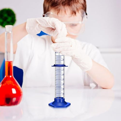 Thick Glass Graduated Cylinder Measuring Liquid Lab Cylinders with Anti-Falling Plastic Base and Bumper Guards and Cylinder Brush (Glass, 100ML) - size: 100ML