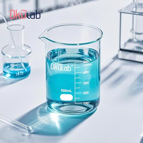 6 Pcs 500mL Glass Beaker Set, Low Form Beakers, Graduated Glass Beakers for Lab, Classroom, Craft, Kitchen,BKLG500A6-X - style: 6 Pcs of 500ml