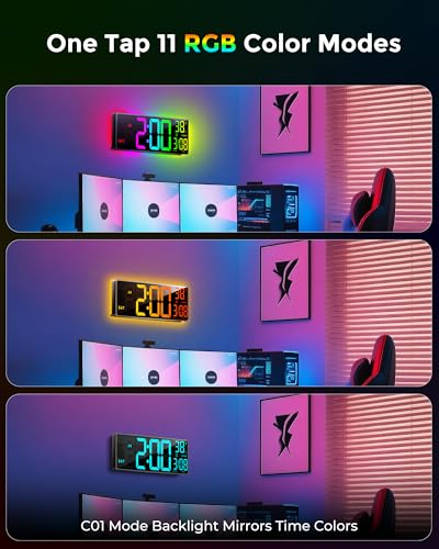 EASYERA 16.5" Large Digital Wall Clock with BT Sync, 11 RGB Lights - size: 15.98 inches