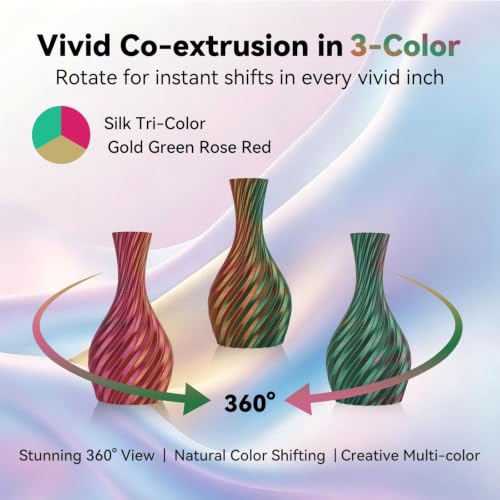Kingroon Silk PLA Filament, Tri Color PLA Filament, Multicolor 3D Printer Filament, Dimensional Accuracy 1.75mm (+/-0.02mm) 1kg Spool(2.2lbs), Green Gold Red - color: 1kg-green Gold Rose Red, size: 1KG