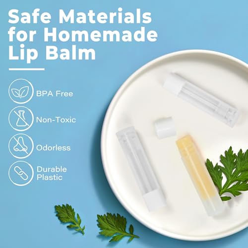LotFancy Lip Balm Tubes Kit with Filling Tray & Spatula, 50 Pcs 5.5ml (3/16 oz) Clear Empty Lip Balm Containers with White Caps, BPA-Free, Leak-Resistant - color: White(with Tray & Spatula)