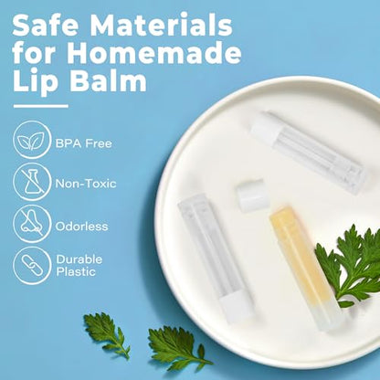 LotFancy Lip Balm Tubes Kit with Filling Tray & Spatula, 50 Pcs 5.5ml (3/16 oz) Clear Empty Lip Balm Containers with White Caps, BPA-Free, Leak-Resistant - color: White(with Tray & Spatula)