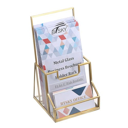 BTSKY Golden Glass Brochure Holder for 4" Wide Trifold Handouts