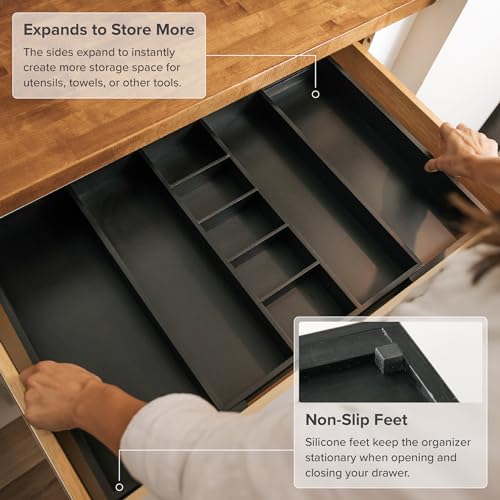 KitchenEdge Utensil & Junk Drawer Organizer, 16-28 in, Black Bamboo - color: White, size: From 16" to 28" Wide