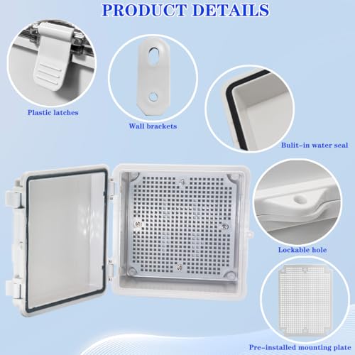 Waterproof Electrical Box Dustproof Junction Box Weatherproof IP67 ABS Plastic Enclosure Switch Router Project Box with Mounting Plate with Wall Bracket 2 Cable Glands Grey 5.9"x5.9"x3.5" - color: Grey, size: 5.9" x 5.9" x 3.5" 1pc