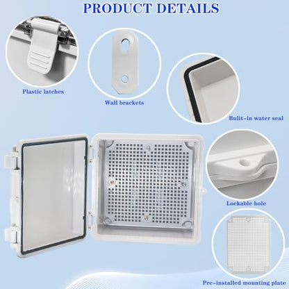 Waterproof Electrical Box Dustproof Junction Box Weatherproof IP67 ABS Plastic Enclosure Switch Router Project Box with Mounting Plate with Wall Bracket 2 Cable Glands Grey 5.9"x5.9"x3.5" - color: Grey, size: 5.9" x 5.9" x 3.5" 1pc