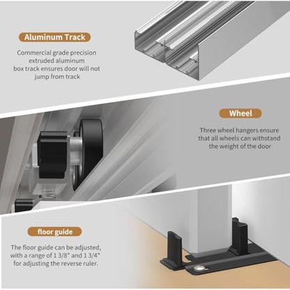 Heavy Duty Bypass Sliding Closet Door Track Hardware 96", 8 FT Aluminium Pocket Track Rail Set, Smoothly and Quietly, for 2 Door System,Silver - size: XC40 96"