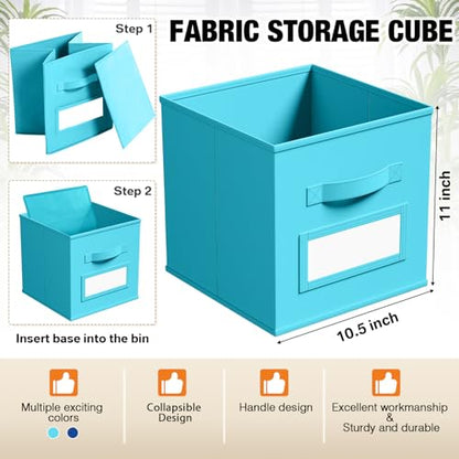 10 Pack Fabric Storage Cubes with Label 11" Collapsible Cube Bins, Blue - color: Lake Blue, Royal Blue, size: 11 Inch