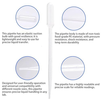 Disposable Plastic Transfer Pipettes, 3ml Graduated Pipettes Droppers Drop for Essential Oil, Science Experiments, Crafts, DIY Lash Serums, Castor Oil 100 Pack (NOT Individually Packed)