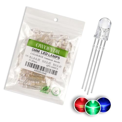 100PCS 5mm RGB LED Diodes, Common Anode, 4-Pin, Clear Lens - color: Rgb Common Anode 4 Pins, size: 5MM