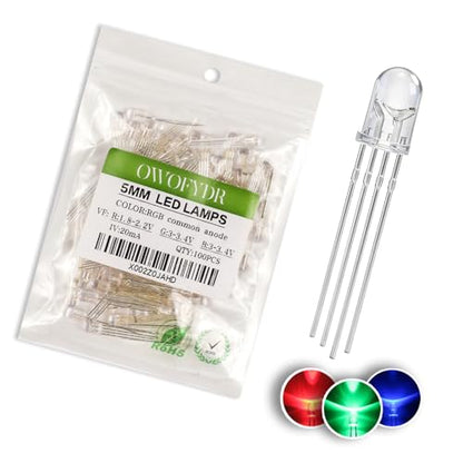 100PCS 5mm RGB LED Diodes, Common Anode, 4-Pin, Clear Lens - color: Rgb Common Anode 4 Pins, size: 5MM