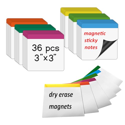 36 Packs, Washable Magnetic Dry Erase Board Labels, 3" x 3" Bangs Design Magnets White Board Notes, Sticky on Fridge, Locker, Cabinet, Door - Office & Classroom Whiteboard Accessories Supplies - style: 3x3, 36 Pcs- Top color