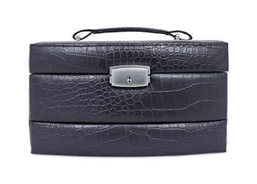Internet's Best Faux Leather 3-Tier Jewelry Case | Slide Open Jewelry Box | Multi Compartment for Rings, Earings, Necklaces & Bracelets | Interior Mirror | Black