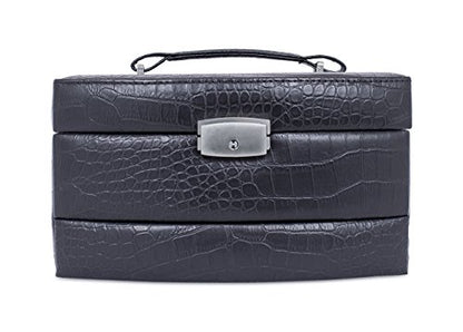 Internet's Best Faux Leather 3-Tier Jewelry Case | Slide Open Jewelry Box | Multi Compartment for Rings, Earings, Necklaces & Bracelets | Interior Mirror | Black