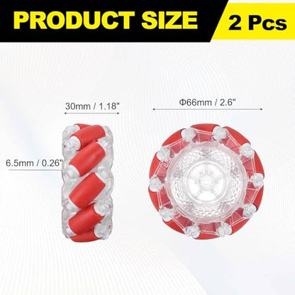 MECCANIXITY 1Set Mecanum Wheels Set, 66mm / 2.6" ABS Rubber Omnidirectional Wheels for Smart Robot Car Parts DIY Models Accessories, Red
