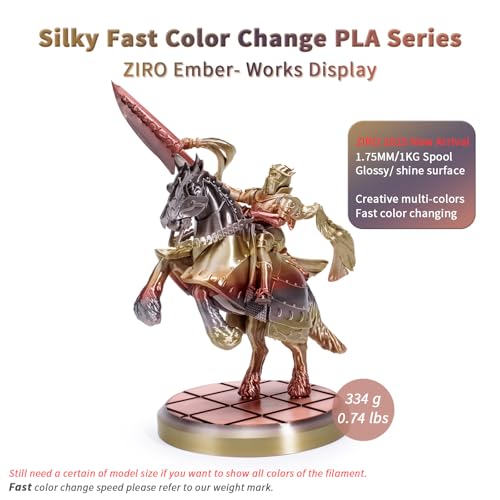 ZIRO Shine PLA Filament, 1.75mm 1kg Fit Most FDM 3D Printer, Ember - color: Ember (Silky)