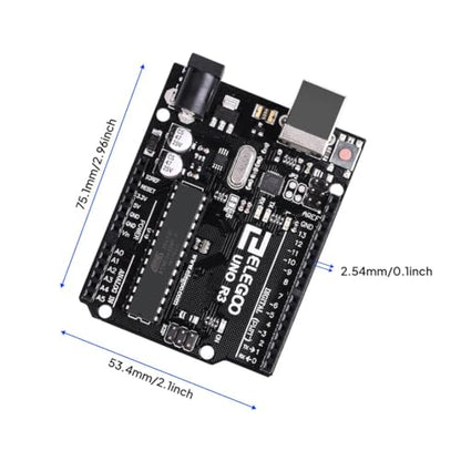ELEGOO UNO R3 Microcontroller Board ATmega328P+ATmega16U2 with USB Cable - size: 2.96 x 2.1 x 2.54 inch