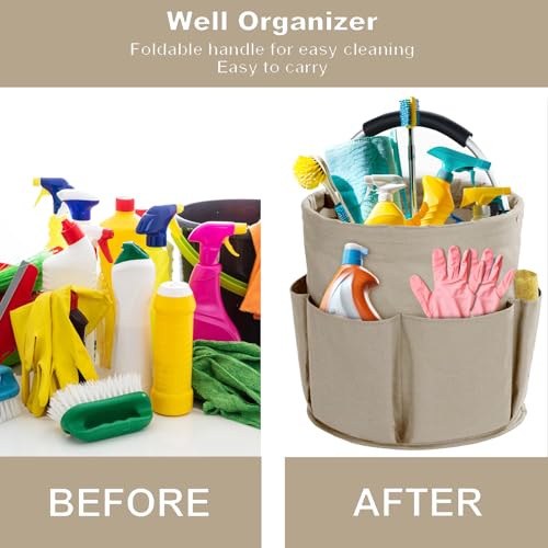 Cleaning Caddy with Handle, Cleaning Supplies Organizer Collapsible Bucket - color: Khaki