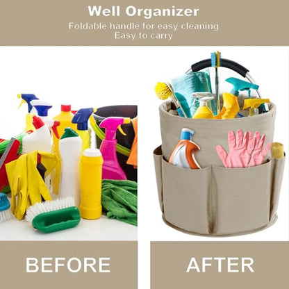 Cleaning Caddy with Handle, Cleaning Supplies Organizer Collapsible Bucket - color: Khaki