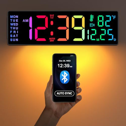 Soobest 14.2 Inch Digital Wall Clock with Bluetooth, LED Large Display - color: 14.2" Multicolor